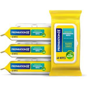 Preparation H Hemorrhoid Flushable Wipes with Witch Hazel for Skin Irritation Relief - 48 Count (Pack of 4)