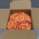 Fule Artificial Silk Rose Flower Centerpiece Arrangement in Glass Vase with LED Light for Home Wedding Decoration (Orange)