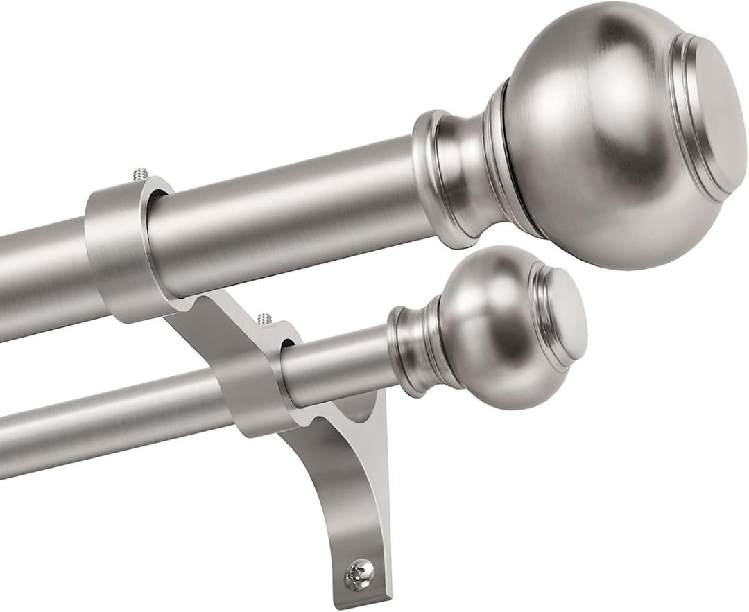 1 Inch Double Curtain Rods 72 to 144 Inches, Adjustable Telescoping Window Drapery Rod, Dual Heavy Duty Curtain Rods with Iron-Finials for Sliding Glass Door, Patio, Bedroom, Kitchen, Brushed Nickel 1 Inch Double Curtain Rods 72 to 144 Inches, Adjustable Telescoping Window Drapery Rod, Dual Heavy Duty Curtain Rods with Iron-Finials for Sliding Glass Door, Patio, Bedroom, Kitchen, Brushed Nickel