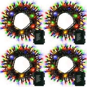 4 Pack Christmas String Lights Battery Operated, Each 50 LED16.5Ft Dark Green String Lights Auto Timer 8 Modes Indoor Outdoor Xmas Wreath Tree Decor (Multicolor)