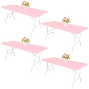 JALANCY 4 Pack Spandex Tablecloth Table Top Cap Cover Washable Elastic Rectangle Tablecloth for 6 FT Folding Tables for Indoor Outdoor Party (72 x 30 Inches, Pink)