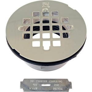 Westbrass D206P-05 2" No-Caulk PVC Compression Shower Drain with 4-1/4" Round Grid Cover, Polished Nickel