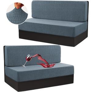 H.VERSAILTEX 100% Waterproof RV Dinette Cushion Covers - Booth Set Stretch Camper Cushion Replacements - Anti-Slip Crizzle Pattern (2 Backrest & 2 Bench Covers, Stoneblue)