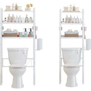 Over the Toilet Storage Shelf 3-Tier Adjustable Bathroom Organizers and Storage Shelves Bathroom Rack Above Toilet Storage with Paper Holder and 4 Hooks Space Saver Storage for Laundry