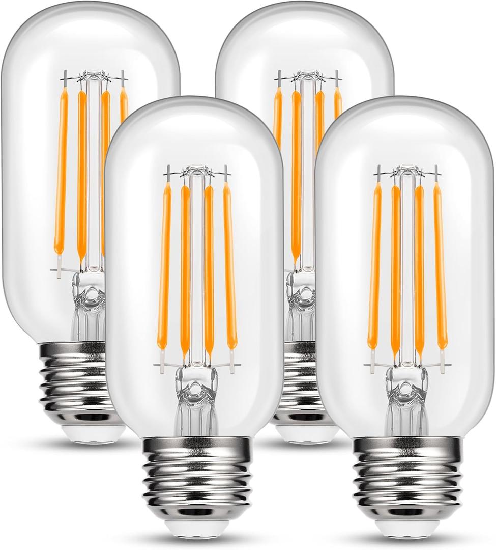 4 Pack LED Edison Bulbs, 4W Edison Light Bulbs 40W Equivalent, Vintage E26 LED Bulb T45 2700K Soft Warm White Clear Glass, 460LM Tubular Antique Filament Incandescent Lights for Home, Non-Dimmable