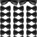 Hercicy 20 Pieces Bow Ties for Men, Formal Satin Solid Tuxedo Adjustable Length Pre Tied Bow Ties for Wedding Celebration (Black, M)