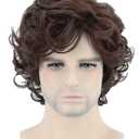 Topcosplay Mens Wigs Short Curly Brown Cosplay Halloween Character Costume Wig Layered