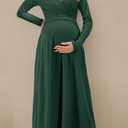 OUGES Women's 2024 Fashion Long Sleeve V Neck Maxi Dress with Pockets Maternity Clothes Nursing Dresses (Green, XXL)