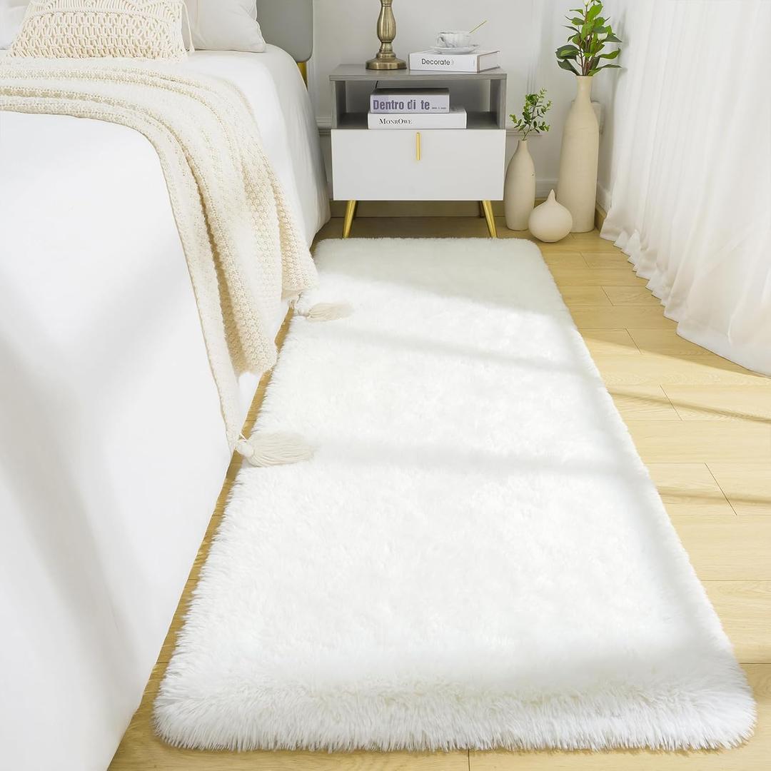 BENRON Soft Runner Rugs for Bedroom 2x6, Washable Long Runners for Hallway Entryway Kitchen Dorm, Fluffy Throw Rug for Kids Girls Room Decor Photo Prop, Cream White