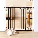 Baby Gate for Stairs, 29.5-43 in Adjustable Width, Baby Gate with Adjustable Cat Door, with Pressure Mount Kit and Wall Mount Kit, Secure Metal Pet Door for Stairs, Doorways, and House, Black
