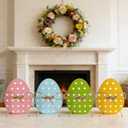 3 x 4 Pcs Easter Decoration Wooden Egg Table Tiered Tray Decor - 3.1"x3.9" Pastel Polka Dot Wood Egg Signs for Home Spring Party Centerpieces Kitchen Mantel Decor