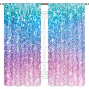 Cinbloo Girly Blue Purple Teal Curtains 42W x 63L Inch Rod Pocket Not Glitter Colorful Pink Spot Girls Bedroom Decor Ombre Turquoise Dots Mermaid Princess Living Room Window Drapes Fabric 2 Panel