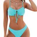 ZAFUL Women High Cut Bikini Sets String Sexy Swimsuit Two Piece Underwire Bathing Suit Brazilian Cheeky Cut Out Cute Swimwear (Medium, Light Blue)