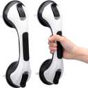 TAILI Shower Handles for Elderly Suction, 2 Pack 12 Inch Shower Grab Bars for Seniors, Grab Bars for Bathtubs and Showers, No Drilling Removable Safety Shower Grip, Black