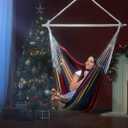 XXL Hammock Chair Hanging Rope Swing with 2 Cushions - Max 500lbs-Perfect for Patio, Porch, Bedroom, Backyard, Indoor or Outdoor - Includes Hanging Hardware Kits Rainbow