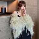 Guseval Women's Fashion Cropped Faux Fur Jacket Long Sleeve Open (US, Alpha, Medium, Regular, Regular, white)