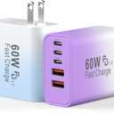 USB C Fast Charger Block, 60W Phone USB C Wall Charging Blocks, Type C Charger Fast Charging Brick, 5Port Multiport Charger Plug Power Adapter for Phone 17/16/15/14/13 Pro Max, Pad, Galaxy S25-2Pack