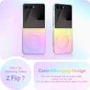 Cute Case for Samsung Galaxy Z Flip 7 Case for Women Girls [Compatible with Magsafe] Glitter Sparkly Girly Aesthetic Rainbow Magnetic Protective Cover, Translucent Iridescent Blue & Pink