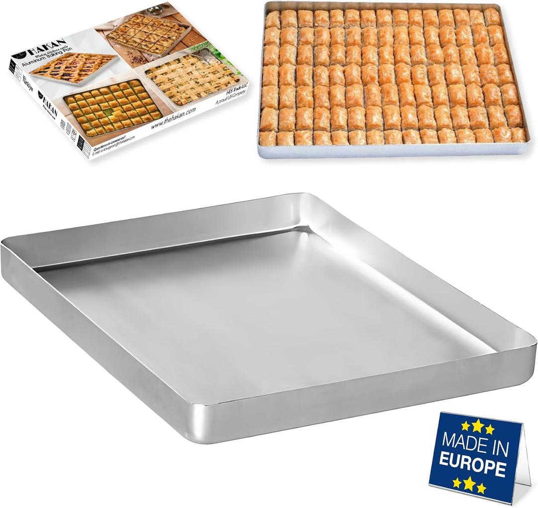 Hakan Aluminum Half Sheet Baking Pan 14x18-inch, 2.2lbs Weight, Thick Rust-Free Bakeware, Warp Resistant Food Grade Aluminum Baking Tray, Cookie Sheet Oven Tray, Heavy-Duty Baklava Tray, Silver