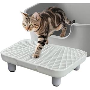 SpaceTime Elevated Cat Litter Trapping Mat with Double-Layer Design,Detachable Cat Ramp/Step/Catcher Litter Box Mat for Floor,Non-Slip Kitty Pads for Indoor Kittens & Senior Cats,Easy to Clean (White)