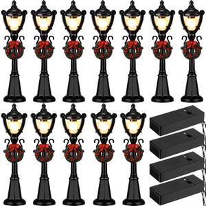 Treela Christmas Lamp Post Village Accessories Mini Street Lamp Dollhouse Streetlight Models Miniature Xmas Village Pathway Lantern Gifts for DIY Micro Landscape Garden Accessories (12 Pcs, Simple)