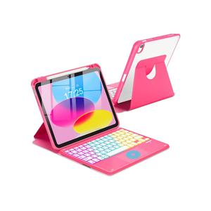 Touchpad Keyboard Case for iPad (A16) 11th 10th Generation, 360 Rotation Cover with Pencil Holder Wireless Backlit Detachable Keypad for iPad 11 inch 2025/10 Gen 10.9" 2022 Watermelon Red