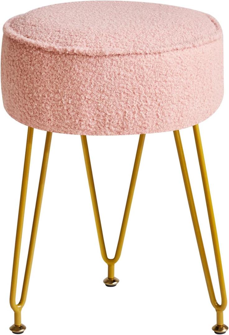 IBUYKE Teddy Velvet Round Footrest Stool Ottoman, Makeup Vanity Stool Side Table, Velvet Dressing Table Seat, Pouf Couch Stool, for Living Room Bedroom, Pink WBD009P (Without Storage)