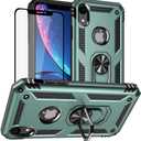 Yiakeng for iPhone XR Case, iPhone XR Phone Case with Screen Protector, Military Grade Protective Cases with Ring for iPhone XR (Dark Green)