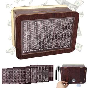 Cash Vault Wooden Savings Box, Piggy Bank for Adults Kids, Coin Bank for Boys and Girls, Unique Savings Challenge Box, Wooden Cash Savings Box with Money Target and Numbers8 Amounts Cash Vault Wooden Savings Box, Piggy Bank for Adults Kids, Coin Bank for Boys and Girls, Unique Savings Challenge Box, Wooden Cash Savings Box with Money Target and Numbers8 Amounts