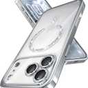 Magnetic for iPhone 17 Pro Case with Glitter Integrated Lens Protection, [Glossy Bumper & Shiny Magnetic Ring] [Compatible with Magsafe] Cute Women Girly Protective Phone Case for iPhone 17 Pro Silver