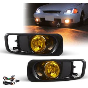 Fog Lights Assembly for 1999 2000 Honda Civic Replacement Lamps Kit with Wiring And Switch H3 12V 55W Halogen Bulbs Yellow Lens