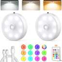 Puck Lights with Remote Control, Rechargeable Under Cabinet Lighting, 3 Color Temps, 12 RGB Color LED Motion Sensor Lights Wireless, Dimmable Under Counter Lights for Closet, Kitchen (White)