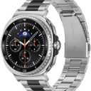 Metal Bands Compatible with Samsung Galaxy Watch 8 Band 44mm 40mm/Galaxy Watch 8 Classic 46mm, No Gap Stainless Steel Strap for Women and Men, Silver-Black