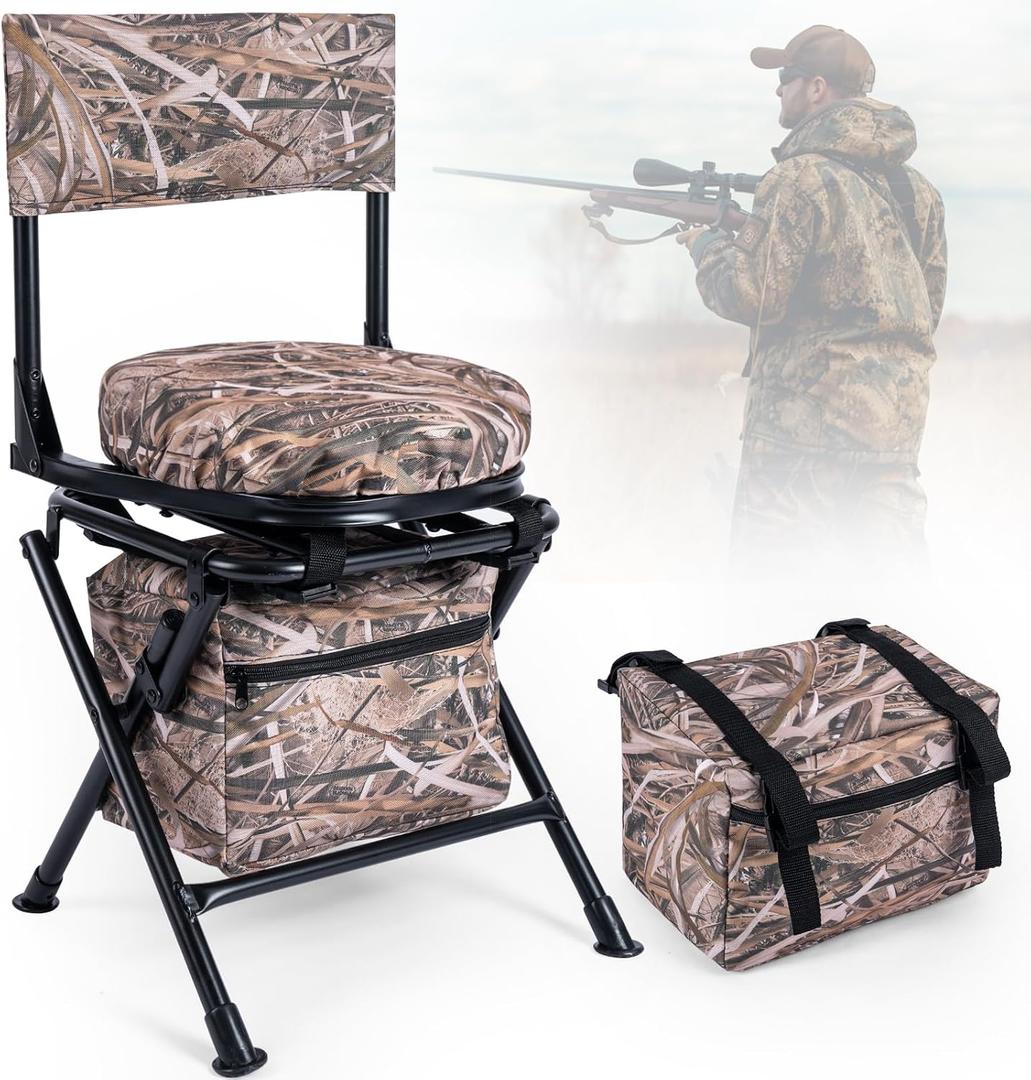 360 Degree Swivel Hunting Chair for Ground Blinds, Folding Hunting Seat, Fishing Chair, Lightweight, Portable, 15 inches x 15 inches x 32 inches