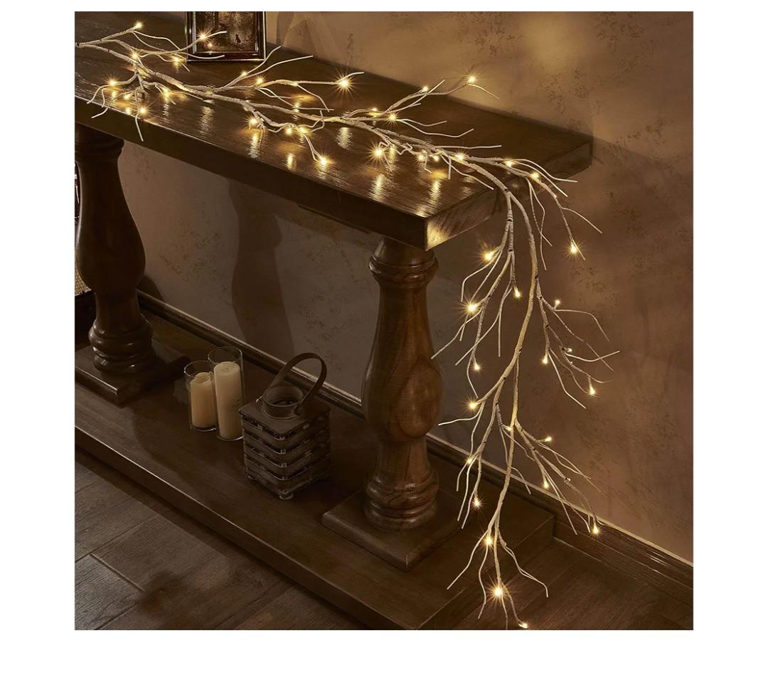 Lighted Birch Garland LED, Timer Pre-lit Twig Vine Lights for Christmas Fireplace Mantle Table Decoration Indoor Outdoor, 4F