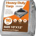 Tarp Waterproof 10' X 12', Heavy Duty Tarps Waterproof 16 Mil Large Tarp with Grommets Multipurpose Protective Poly Outdoor for Roof, Camping, Patio, Pool, Boat, Car|Silver/Black