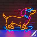 Dachshund Skateboarding Neon Sign, Skateboard Dog Neon Signs for Wall Decor Cool LED Wall Art Decor, Dimmable Dog Lover Gift for Living Room, Bar, Shop, or Birthday Party
