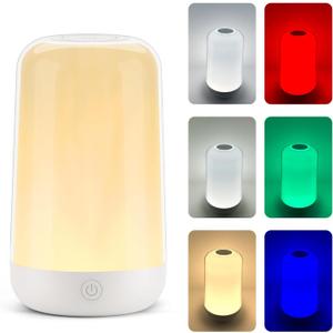 Frideko RGB Touch Bedside Lamp for Nightstand, 3 Color Temperatures Portable Rechargeable Cordless Night Light, Dimmable Mood Lighting for Bedroom, Living Room, Nursery, Breastfeeding, Kids, Adult (White)