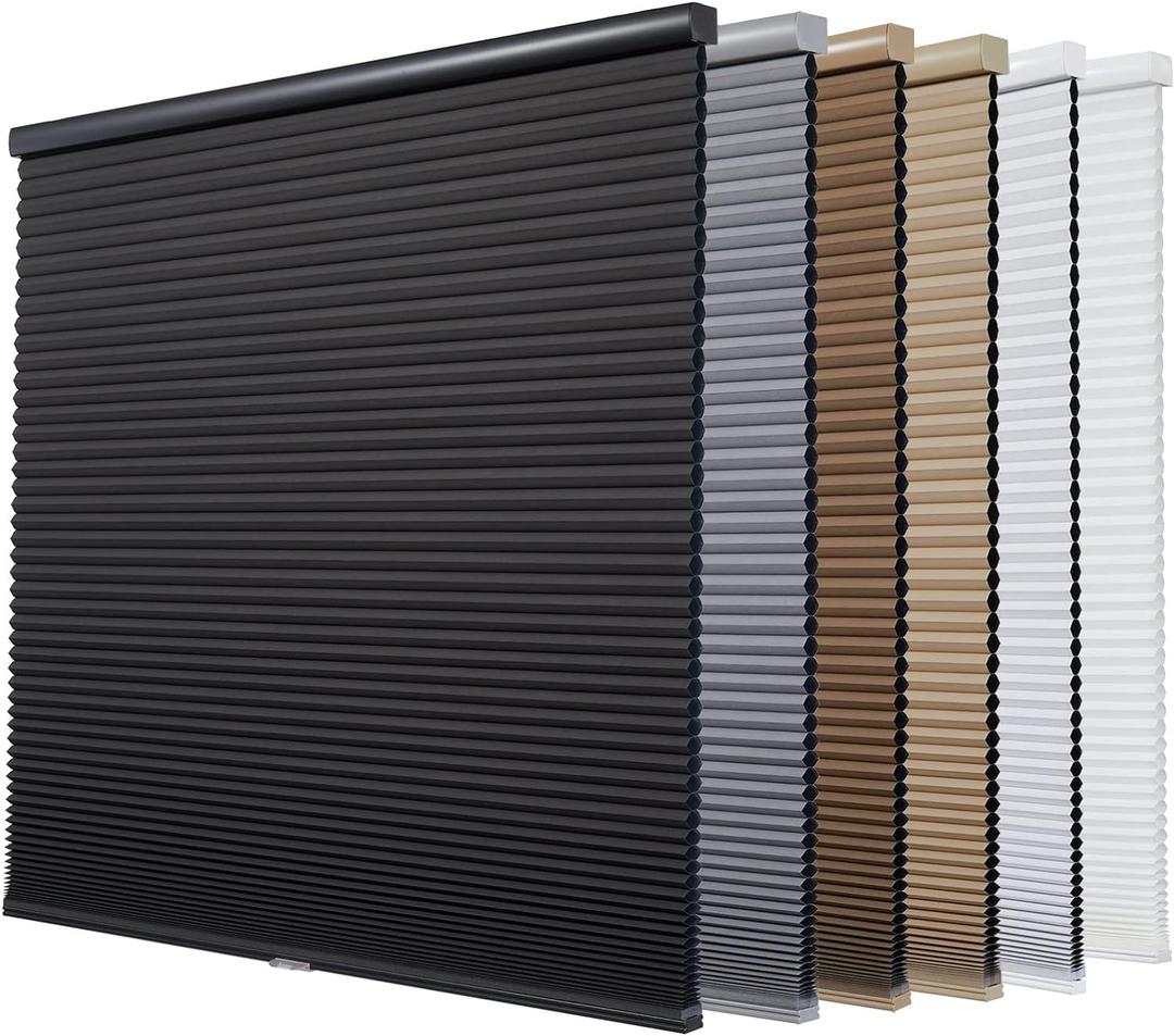 Persilux Custom Blackout Cellular Window Shades, Cordless Honeycomb Blinds for Windows (White, 34" W x 48" H) Room Darkening Cellular Shades, Door Blinds