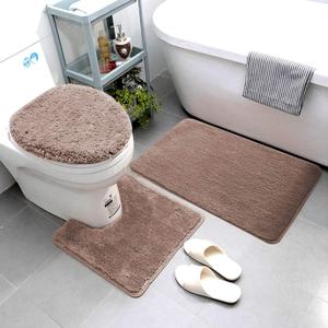 Luxury Home Linen 3 Piece Super Soft and Fluffy Microfiber Absorbent Solid Bathroom Rug Set with Rubber Backing Includes Non-Slip Bath Rug, Contour Mat, and Toilet Lid Cover (Taupe)