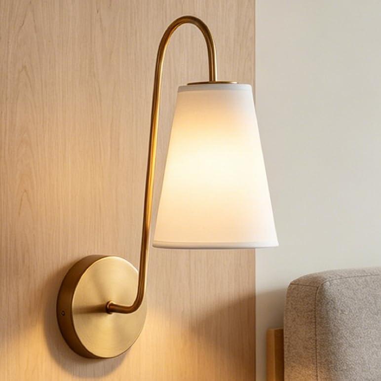 Elegant Design Minimalist Sconce with Linen Shade - Damp Rated in Brass or Plated Steel, Bedroom Wall Light Sconces, Modern Bathroom Sconces, 6" W x 9" D x 16.5" H (Brass)
