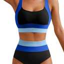 Herseas Women Bikini Sets Scoop Neck Athletic Colorblock 2 Piece Tummy Control 2026 Swim Suits Adjustable Wide Straps Slimming Bathing Suit Casual Vacation Outfits Sky Blue XX-Large