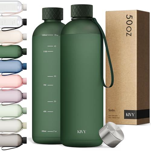 KIVY Large Water Bottle 50oz [Lightweight & Shatterproof] Fits Backpack & Cupholder for Travel, Sports, School - Extra large water bottle no straw - 1.5 Liter water bottles - 50oz Water bottle Green