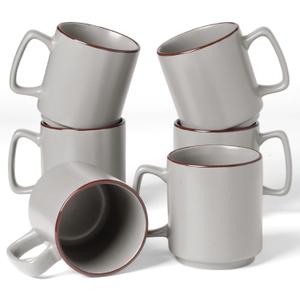 famiware Coffee Mugs Set of 6, Nebula 14oz Coffee Mugs, Ceramic Cup Set with Handle for Latte, Tea, Milk, Cappuccino, Cocoa, Light Gray