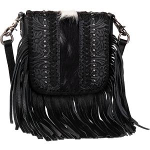Montana West Fringe Purse Western Purses for Women Crossbody Bag (E2-floral Tooled With Hair-on Cowhide-black)
