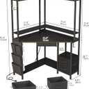 VENNQD Corner Desk with Drawers Shelves, Office Desk with Hutch, Triangle Corner Gaming Computer Desk with Storage Bag, Power Outlets and Hook for Home Office Workstation (Black)