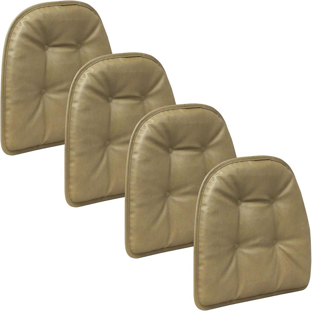 Klear Vu Omega Non-Slip Chair Cushions, Assembled in USA, U-Shaped Skid-Proof Seat Pads for Dining Room, Kitchen, Office, 15"x16", 4 Pack, Leather Taupe