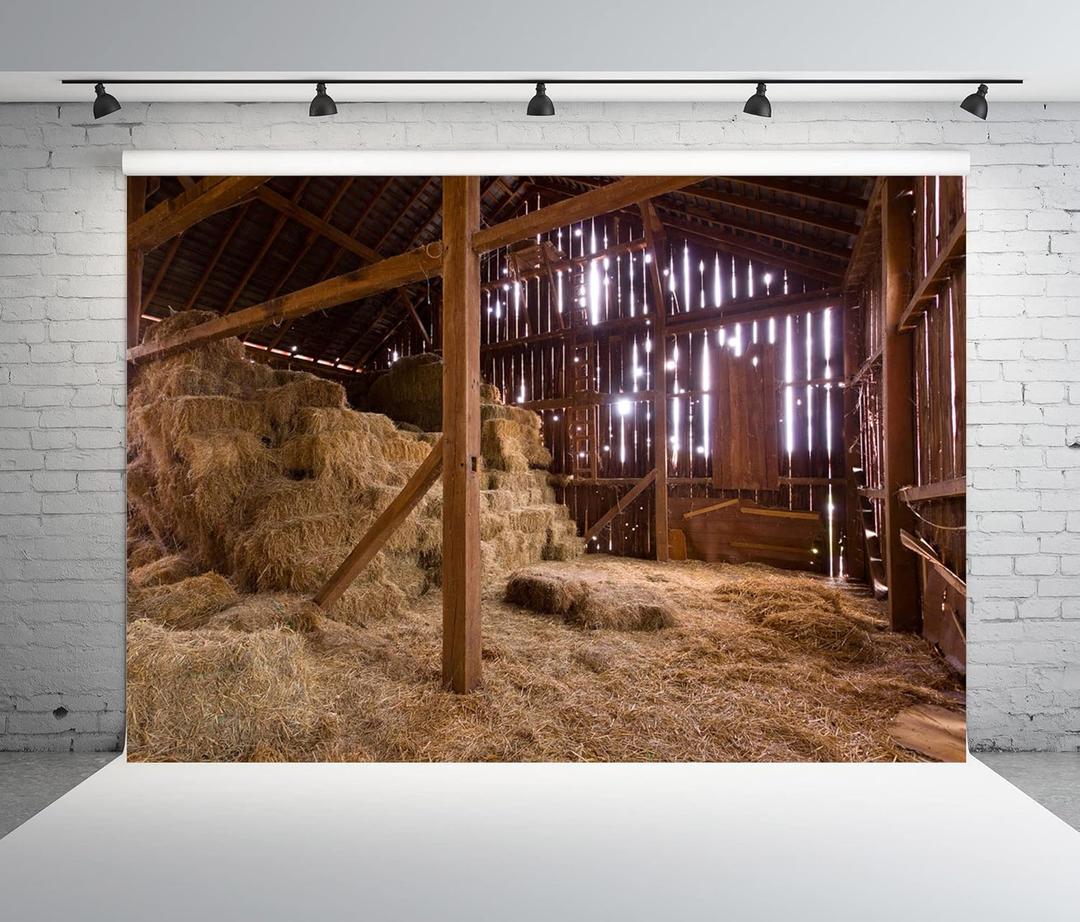 BELECO 9x6ft Fabric Farm Barn Backdrop Barn Nativity Backdrop Bales of Hay Country Photography Backdrop Baby Shower Birthday Photoshoot Nativity Scene Party Decoration Photo Background Props L-0015