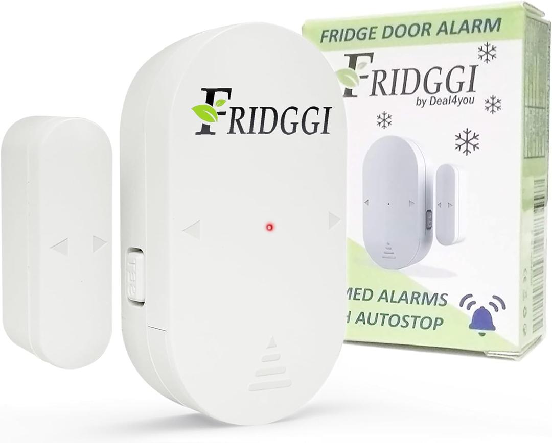 Freezer Door Alarm with 60 Second Delay, 2, 3, and 4 Minute Reminders, Refrigerator and Fridge Door Alarm or Chime, Low/Loud 80 to 110 dB  Compact Size. (White)