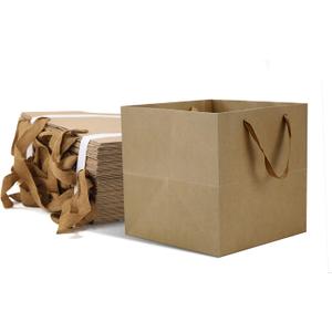 HUAPRINT Brown Paper Bags with Handles,Gift Bags Bulk 12 Pack,10x10x10inch Large Square Size,Paper Shopping Bags, Kraft, Party, Favor, Birthday,Goody, Take-Out, Merchandise, Retail Bags